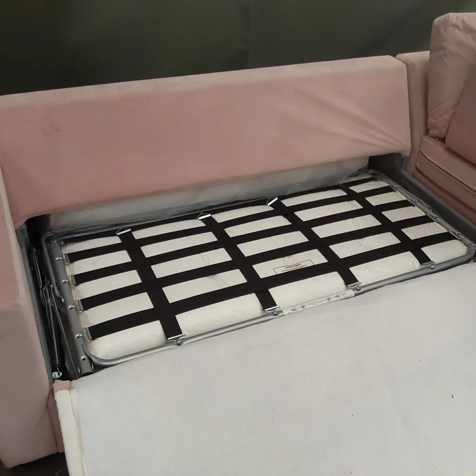QUALITY DESIGNER PETAL PINK FABRIC CORNER CHAISE SOFA BED