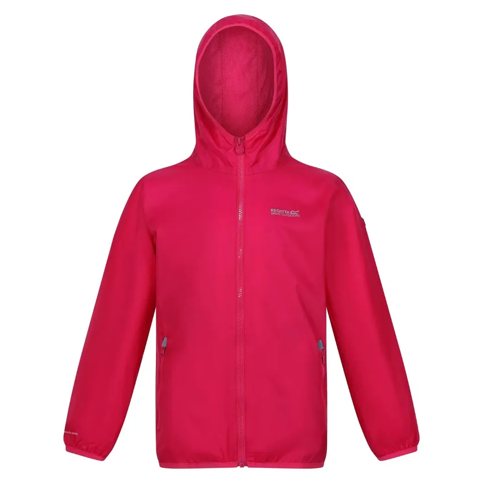 BRAND NEW REGATTA KIDS LEVER II WATERPROOF PACKAWAY WALKING JACKET IN PINK POTION SIZE UK 13 YEARS