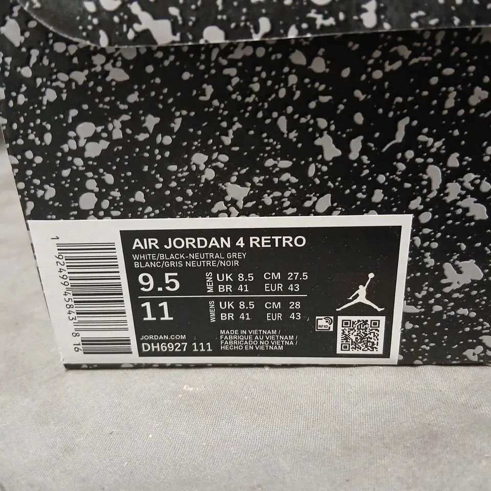 AIR JORDAN 4 RETRO – WHITE/BLACK-NEUTRAL GREY, UK 8.5 (US 9.5)