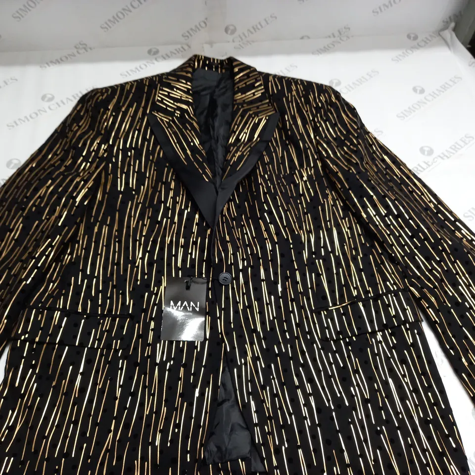 BOOHOO MAN OVERSIZED BOXY GOLD METALLIC STRIPE BLAZER - 38