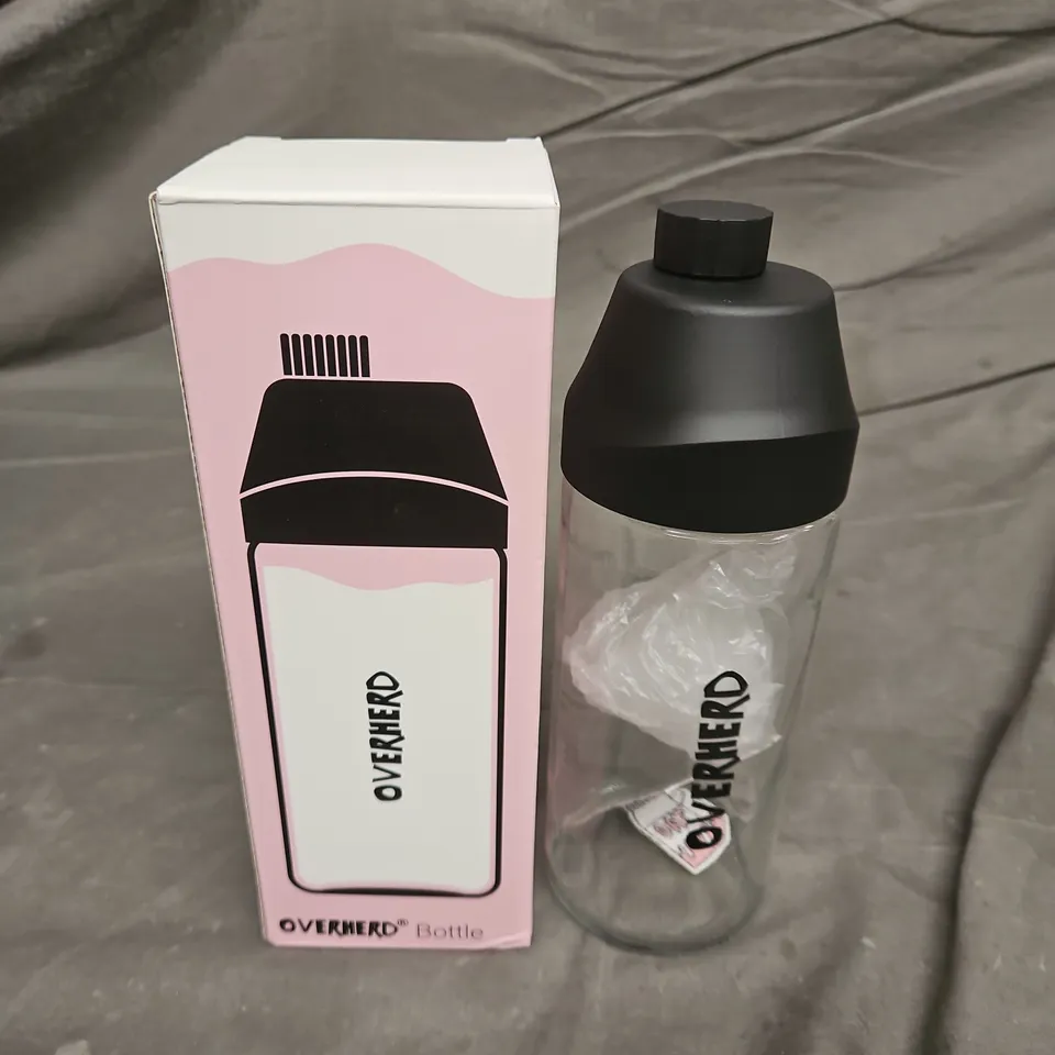 OVERHERD BOTTLE – CLEAR WATER BOTTLE WITH BLACK CAP