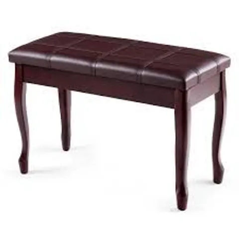 BOXED SOLID WOOD PU LEATHER PIANO BENCH WITH STORAGE-BROWN