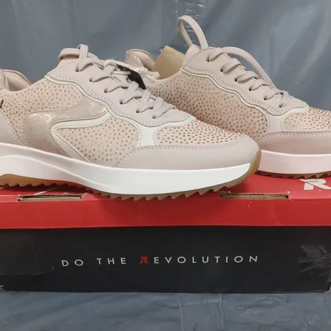 BOXED PAIR OF RIEKER TRAINERS IN ROSE GOLD SIZE 6.5