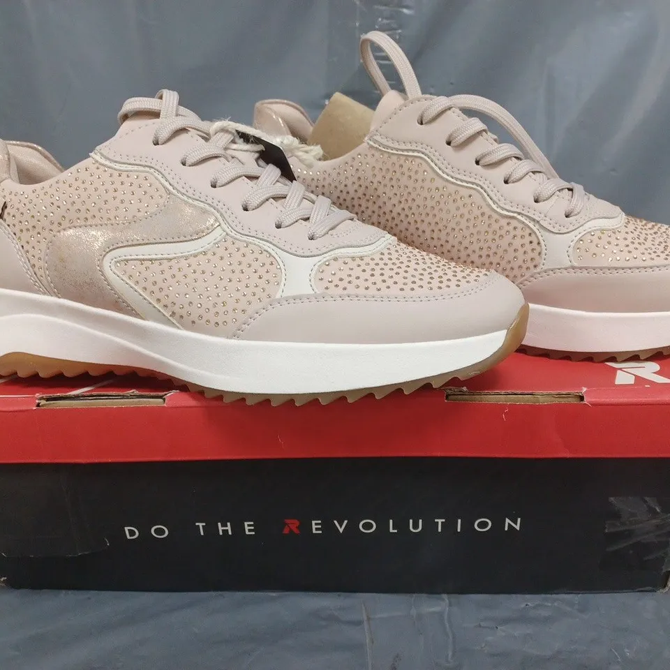 BOXED PAIR OF RIEKER TRAINERS IN ROSE GOLD SIZE 6.5