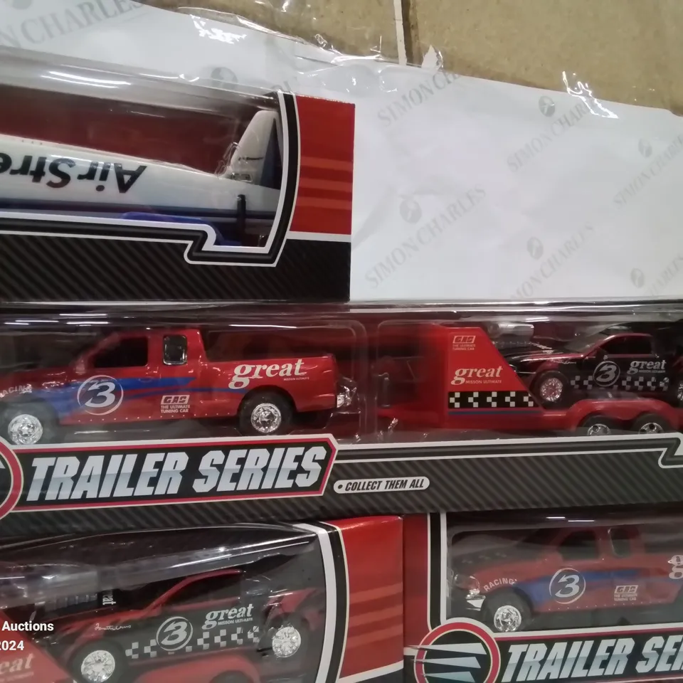 BOX CONTAINING 6 NEW BOXED AND SEALED TRAILER SERIES TOY CARS AND TRAILERS (COLOURS MAY VARY)