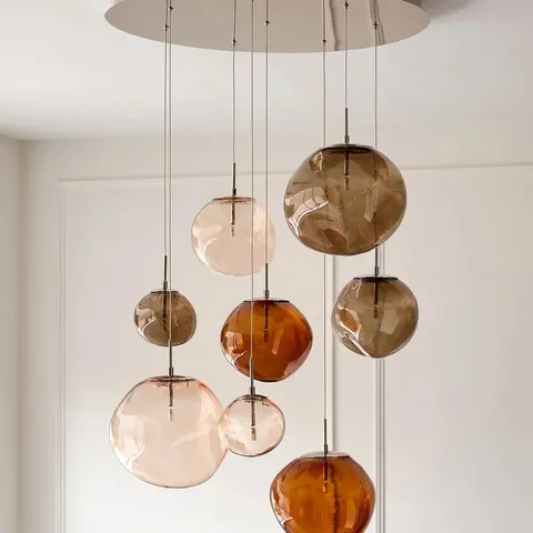 BOXED DANETTI ORLA MOCHA, CARAMEL AND CHAMPAGNE GLASS 8 BULB PENDANT LIGHT
