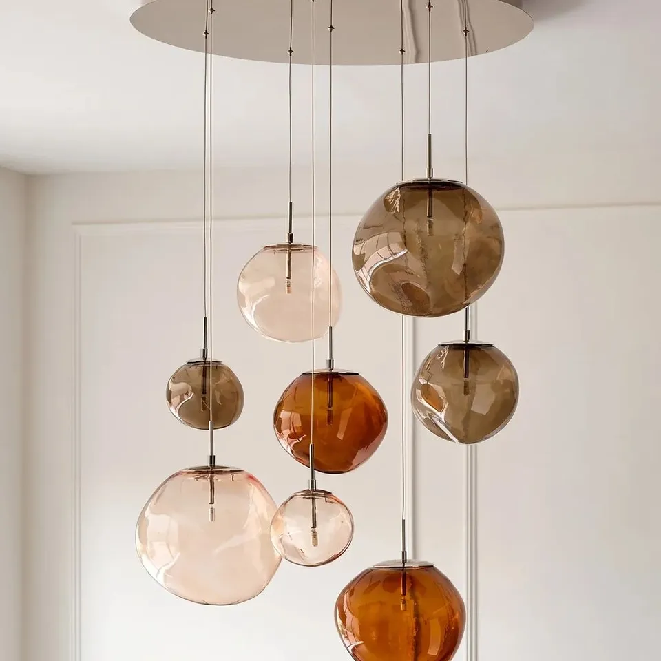 BOXED DANETTI ORLA MOCHA, CARAMEL AND CHAMPAGNE GLASS 8 BULB PENDANT LIGHT
