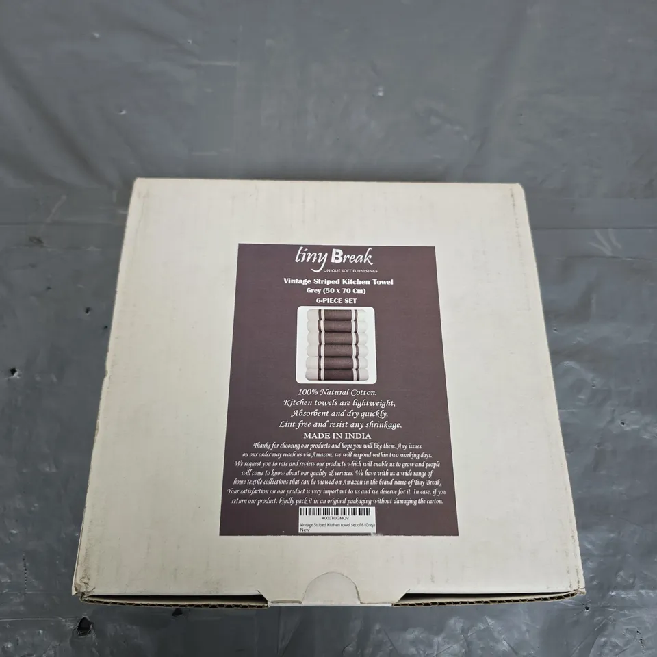 TINY BREAK VINTAGE STRIPED KITCHEN TOWELS – GREY, 6-PIECE SET