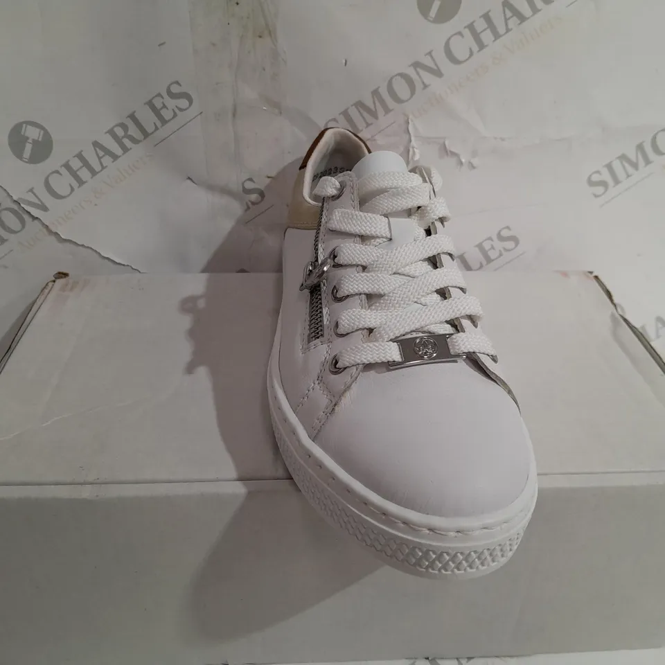 PAIR OF RIEKER SIDE ZIP 2 TRAINERS IN WHITE SIZE 6 
