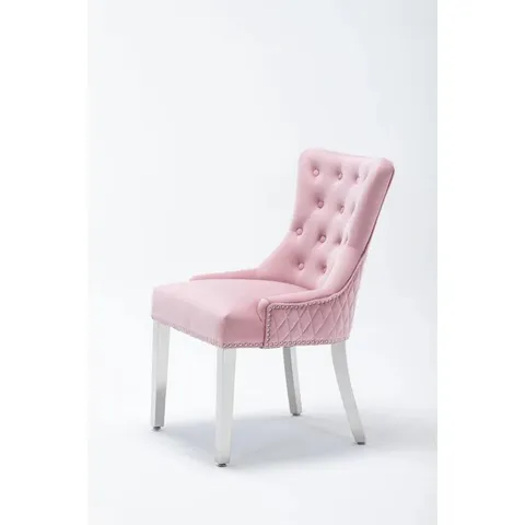 BOXED PORTLAND UPHOLSTERED DINING CHAIR PINK VELVET (1 BOX)