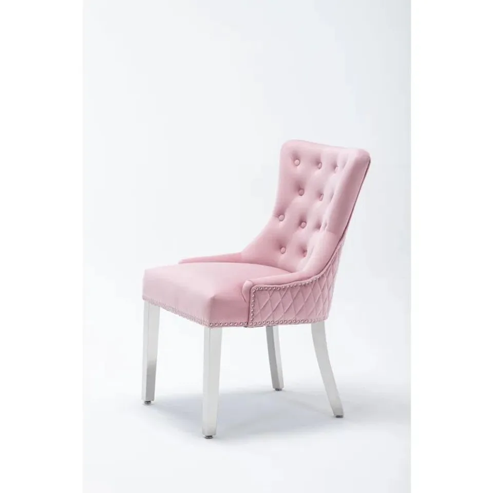 BOXED PORTLAND UPHOLSTERED DINING CHAIR PINK VELVET (1 BOX)