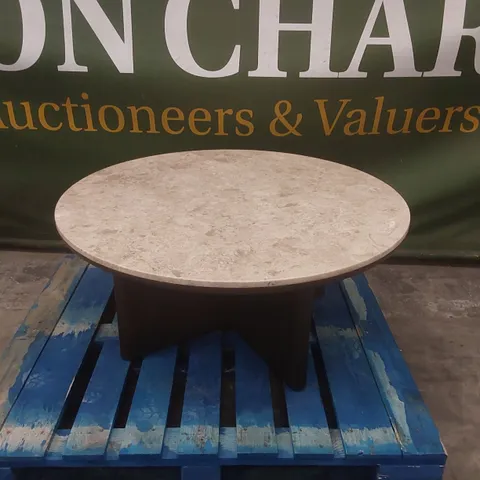 DESIGNER BROWN MARBLE COFFEE TABLE WITH SOLID WOOD BASE