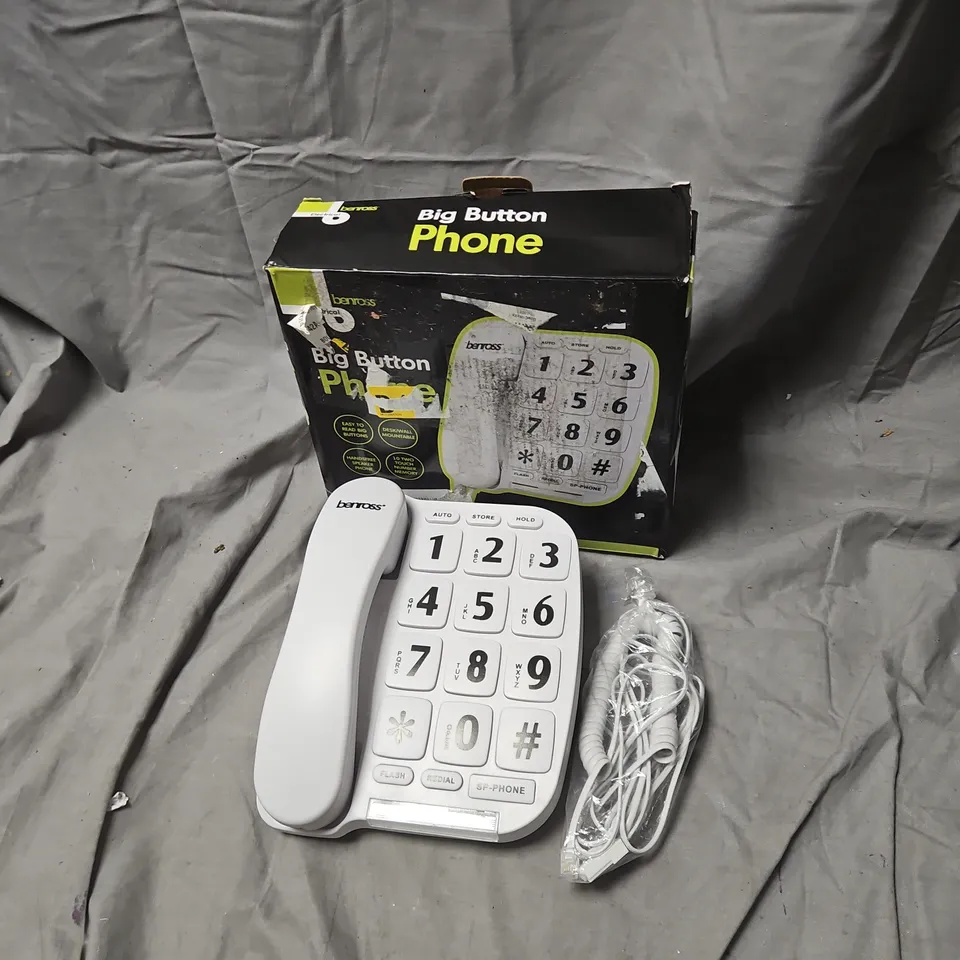 BENROSS BIG BUTTON PHONE – WHITE LANDLINE WITH LARGE KEYPAD (BOXED)