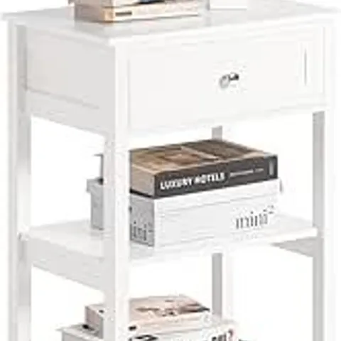 BOXED SOBUY BEDSIDE TABLE 45CM WIDE WITH 1 DRAWER & 2 OPEN SHELVES FOR BEDROOM