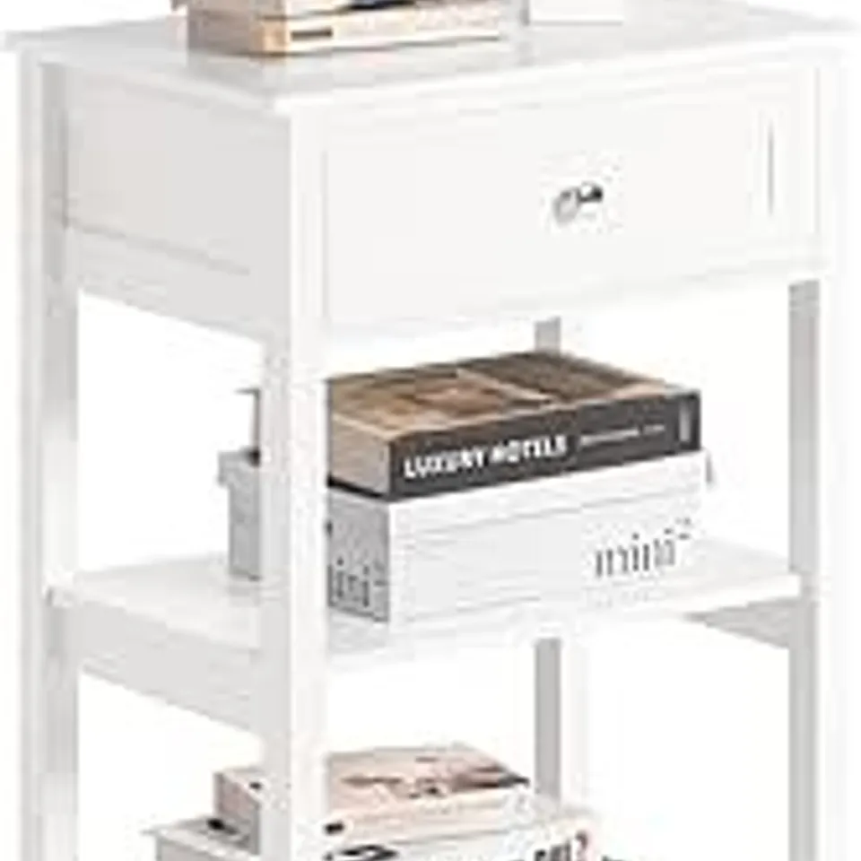 BOXED SOBUY BEDSIDE TABLE 45CM WIDE WITH 1 DRAWER & 2 OPEN SHELVES FOR BEDROOM