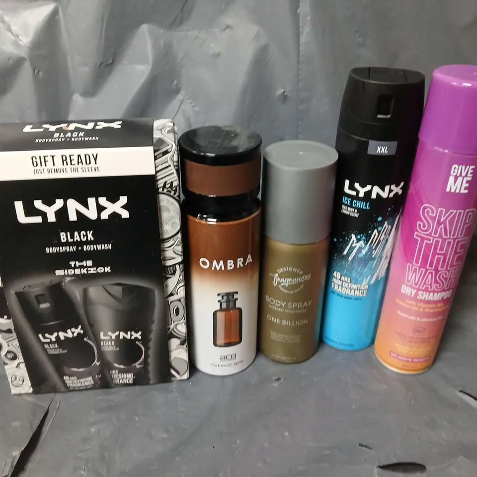 APPROXIMATELY 15 ASSORTED AEROSOLS TO INCLUDE LYNX BLACK SET, GIVE ME DRY SHAMPOO, OMBRA PERFUMED SPRAY, ETC - COLLECTION ONLY