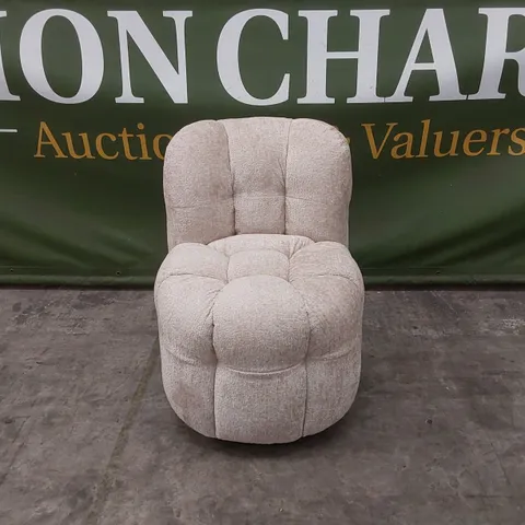 QUALITY DESIGNER BUMPER CIRCA GLAM FABRIC DINING CHAIR ON WHEELS - SAND