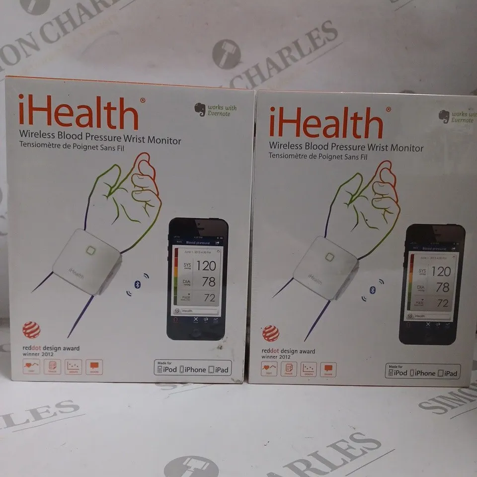 2 X BOXED SEALED IHEALTH WIRELESS BLOOD PRESSURE WRIST MONITORS