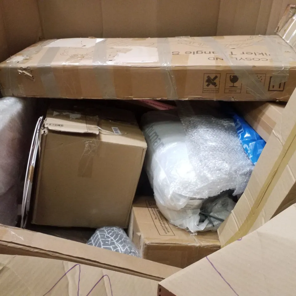 PALLET CONTAINING ASSORTED PRODUCTS INCLUDING PLAYPEN, RAISED TOILET SEAT, ROLLER BLIND & AIR COOLER