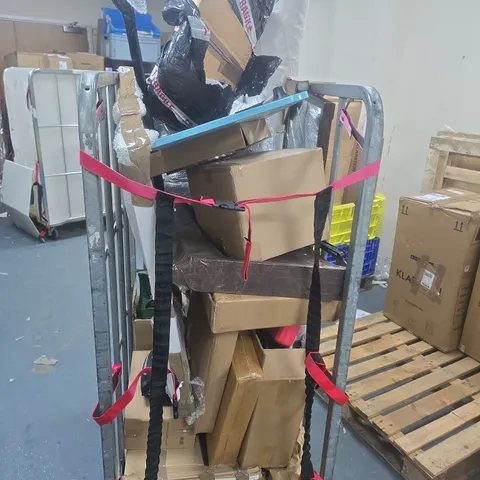 CAGE OF ASSORTED HOUSEHOLD ITEMS TO INCLUDE MIRROR, IRON AND SERVING TRAY - COLLECTION ONLY 