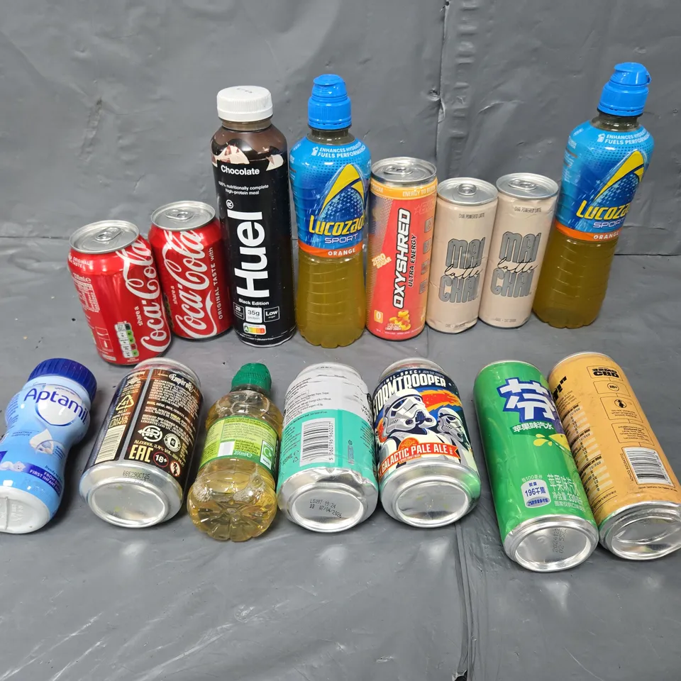 APPROXIMATELY 10 ASSORTED DRINK ITEMS TO INCLUDE - HUEL, ACTAMIL, AND LUCOZADE ETC.