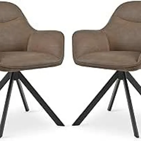 BOXED SWIVEL DINING CHAIRS SET OF 2 PU LEATHER ARMCHAIR, DARK BROWN