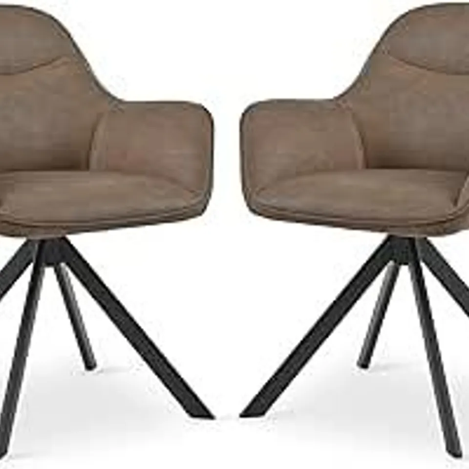 BOXED SWIVEL DINING CHAIRS SET OF 2 PU LEATHER ARMCHAIR, DARK BROWN