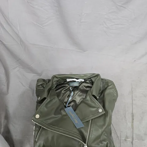 RUTH LANGFORD LEATHER JACKET – OLIVE GREEN – UK 12