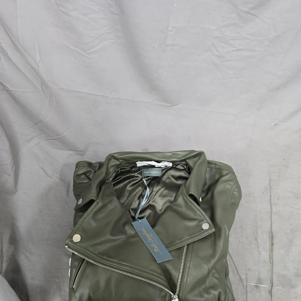 RUTH LANGFORD LEATHER JACKET – OLIVE GREEN – UK 12