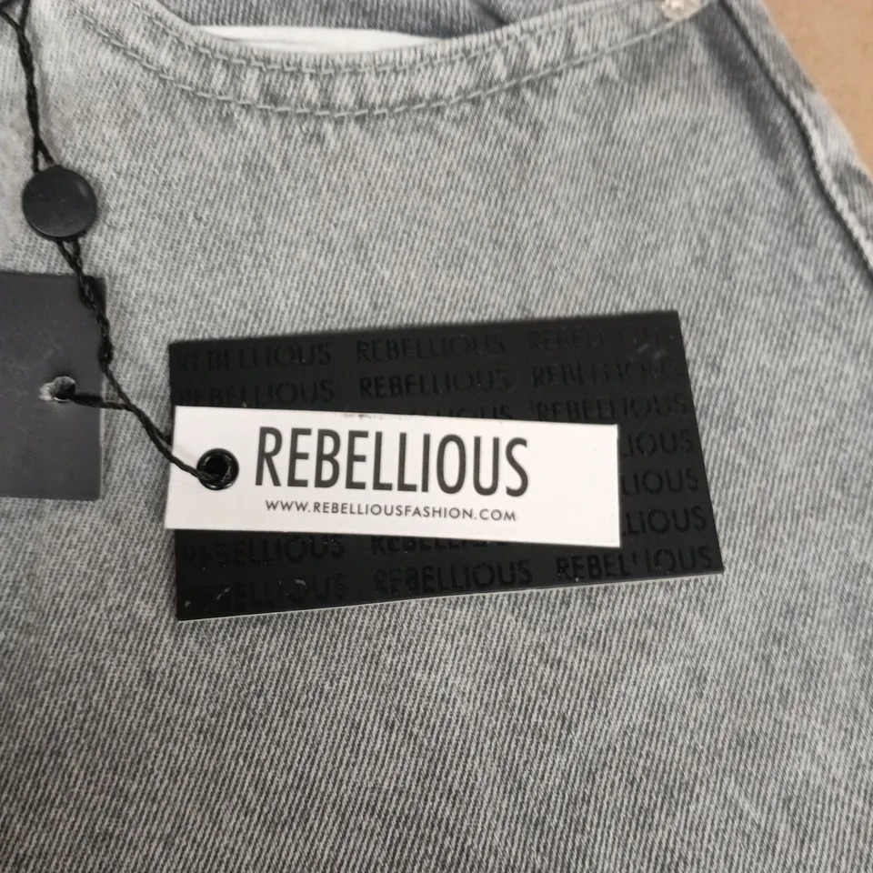 REBELLIOUS GREY DENIM DISTRESSED KNEE EXTRA LONG JEANS – UK 8 (MELISSE)