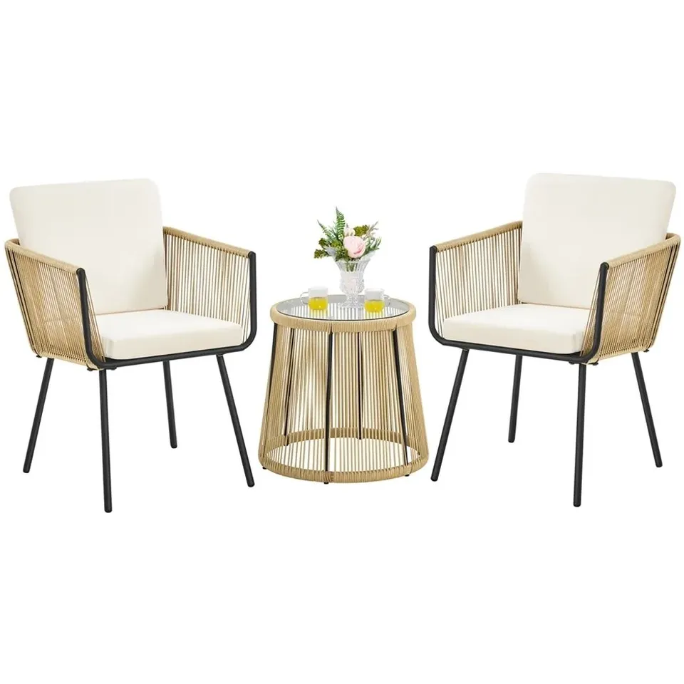 BOXED YAHEETECH 3-PIECE POLY RATTAN BISTRO SET BISTRO TABLE WITH 2 CHAIRS
