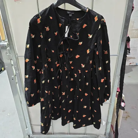 NOBODY'S CHILD BLACK FLORAL EMBROIDERED DRESS – UK 12 (EU 40)