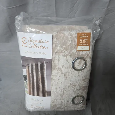 CATHERINE LANSFIELD CRUSHED VELVET EYELET CURTAINS - natural - (66 X 90")