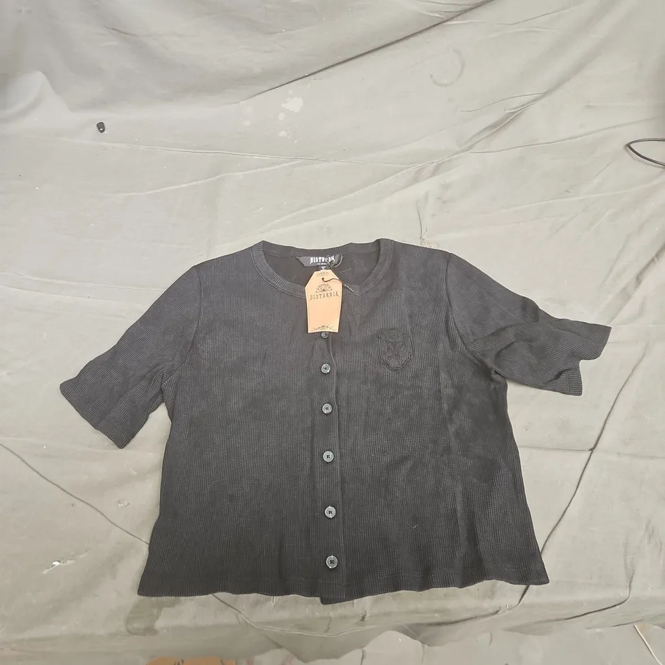DISTURBIA FAYE COTTON-BLEND FLORAL EMBROIDERED WAFFLE BUTTON UP TOP – UK16