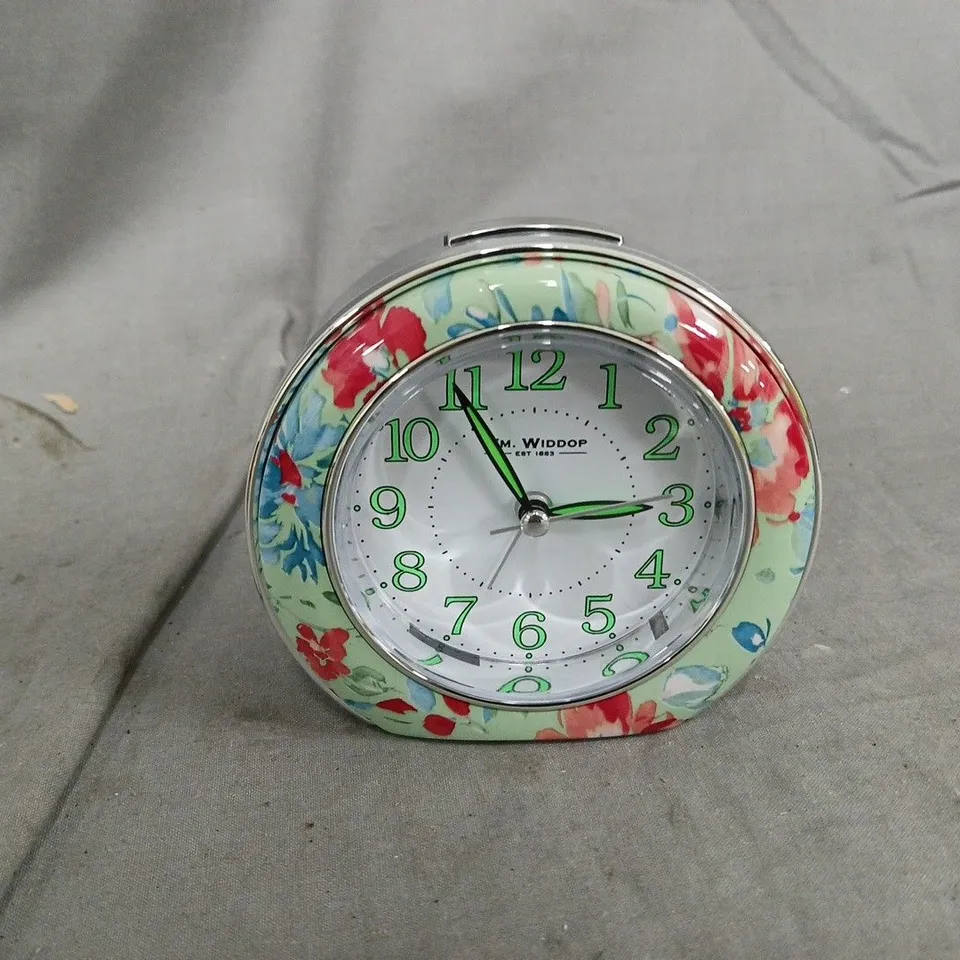 BOXED WM. WIDDOP GREEN LEAF ALARM CLOCK