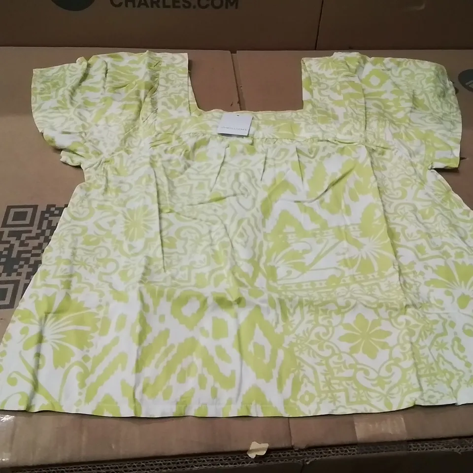 BOXED BRAND NEW APPROXIMATELY 4 JD WILLIAMS SQUARE NECK TOP LIME PRINT SIZE 12