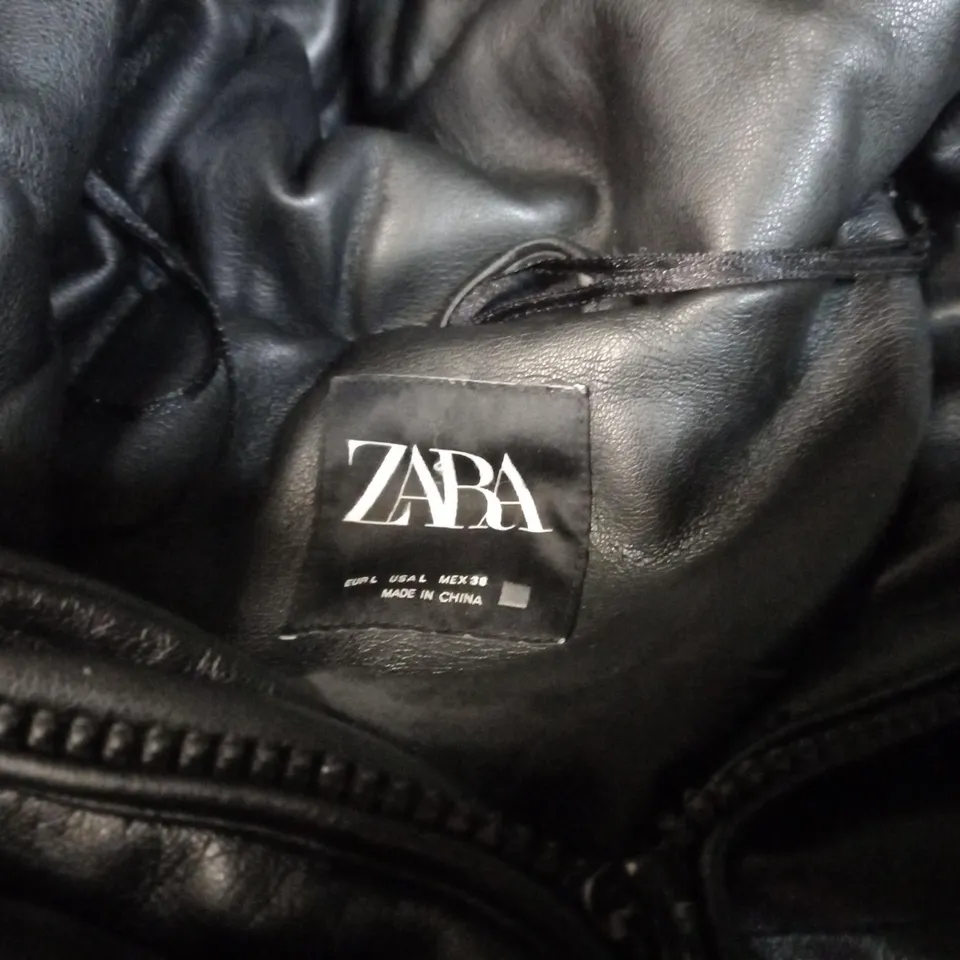 ZARA BLACK FAUX LEATHER PADDED JACKET - LARGE