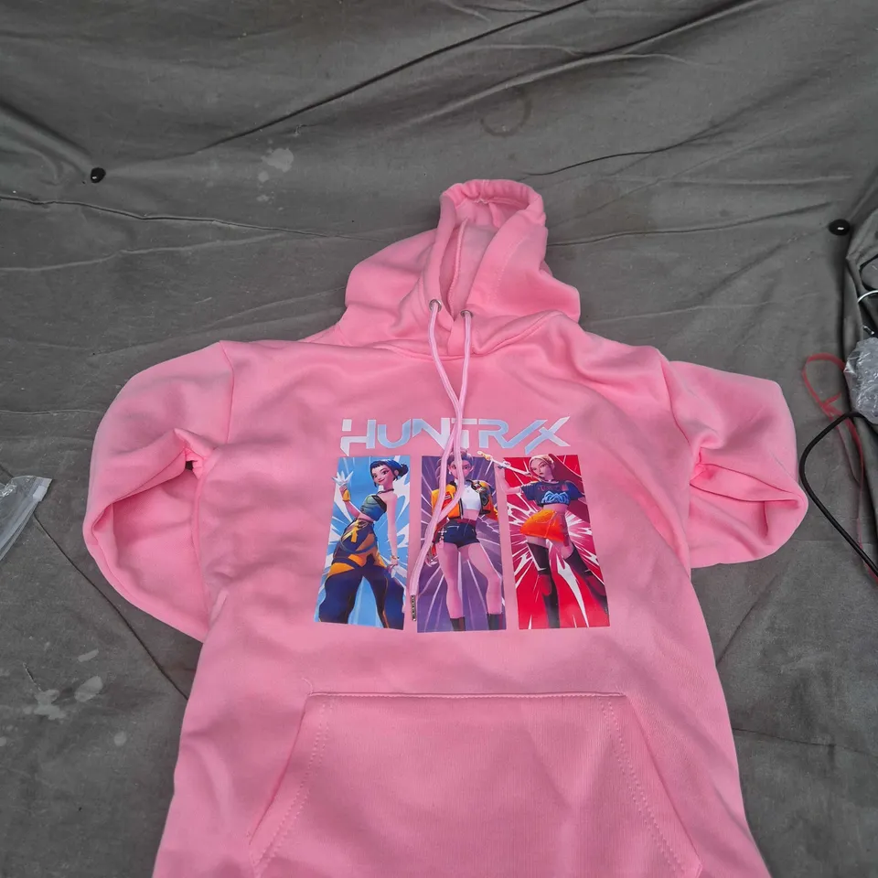 KIDS Pink hoodie with HUNTRX anime panels graphic
