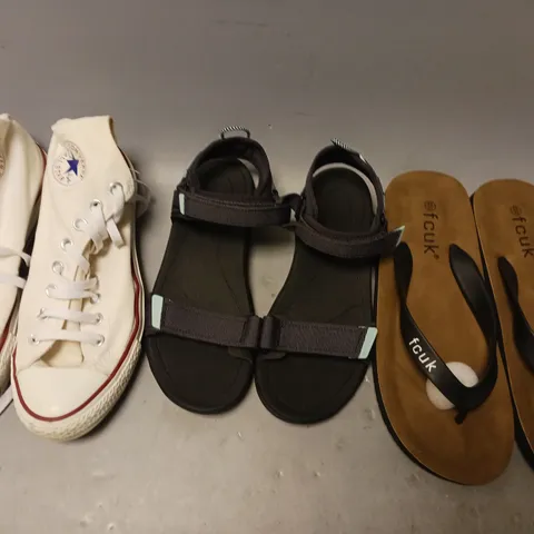 BOX OF APPROXIMATELY 8 ASSORTED PAIRS OF SHOES AND FOOTWEAR ITEMS IN VARIOUS COLOURS, STYLES, AND SIZES - COLLECTION ONLY