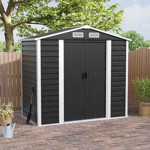 BOXED BLACK OUTDOOR METAL GARDEN STORAGE SHED (2 BOXES)
