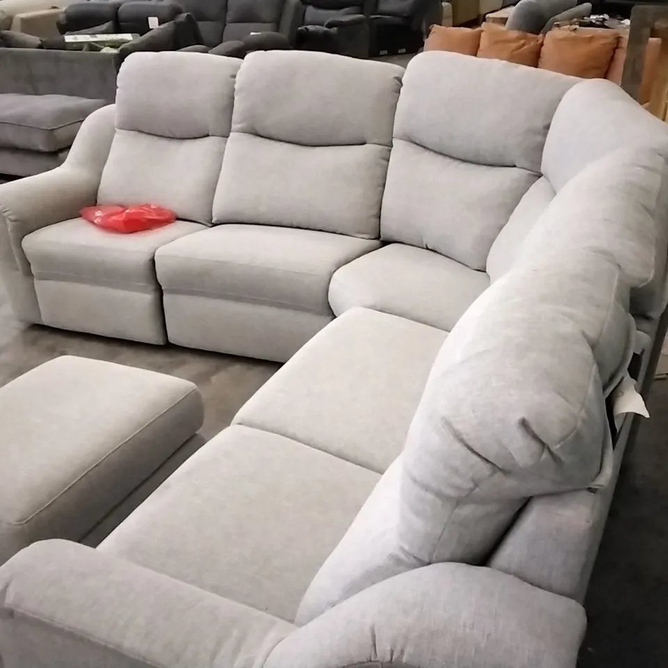 QUALITY BRITISH DESIGNED & MANUFACTURED G PLAN LIGHT GREY FABRIC SOFA CORNER GROUP WITH FOOTSTOOL