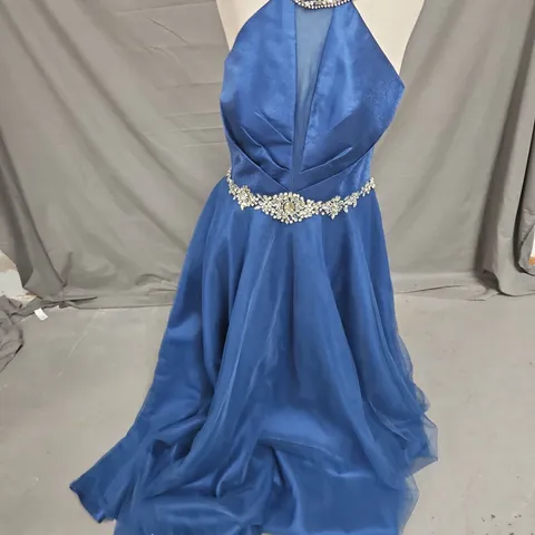 PROM FROCKS BACKLESS EMBELLISHED PROM DRESS IN NAVY SIZE 14