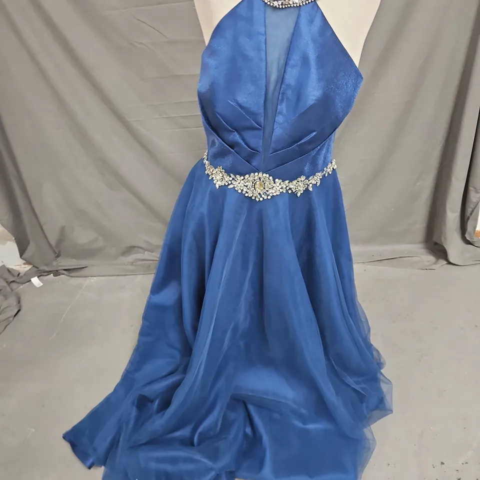 PROM FROCKS BACKLESS EMBELLISHED PROM DRESS IN NAVY SIZE 14