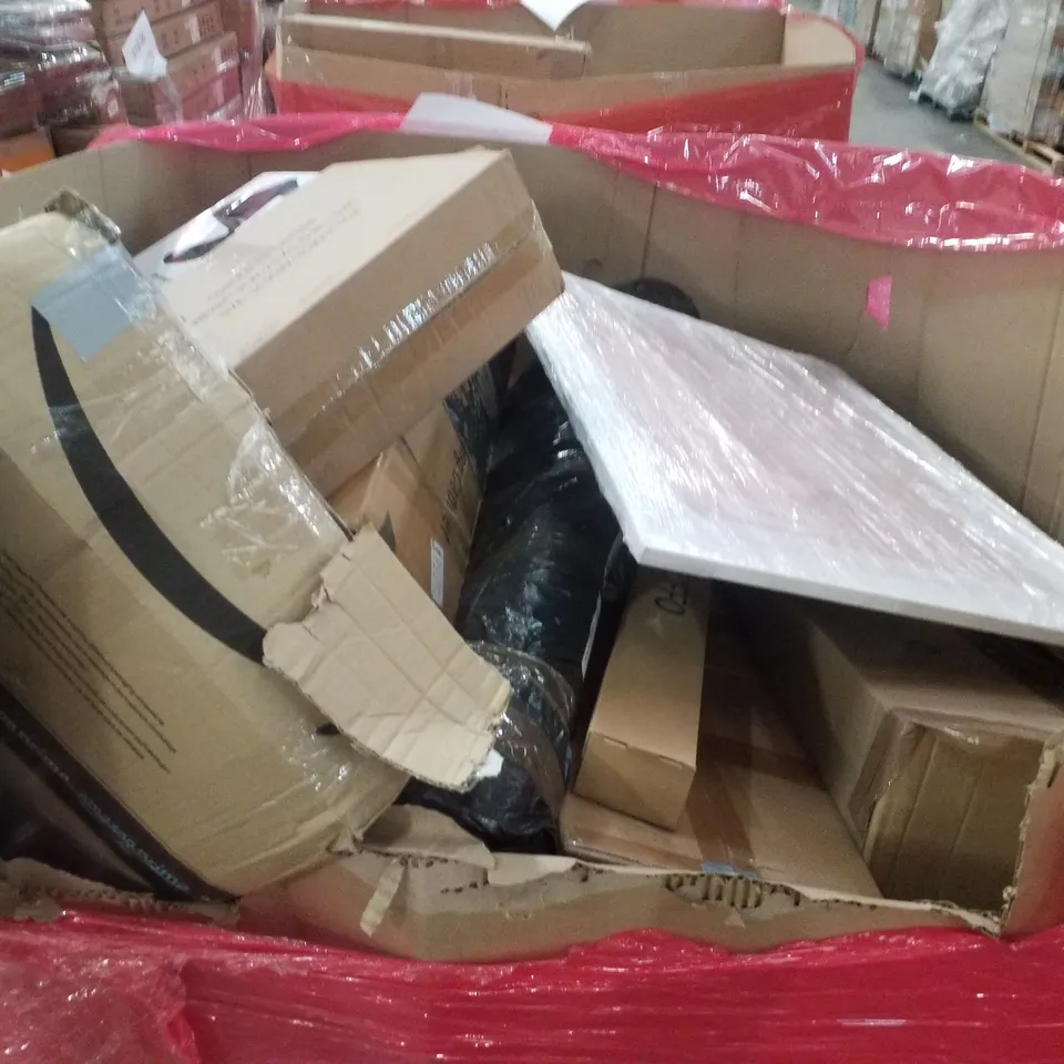 PALLET OF ASSORTED HOUSEHOLD GOODS AND PRODUCTS TO INCLUDE;BEDSIDE TABLE,SHOWER SYSTEM,6L FRUIT PRESS