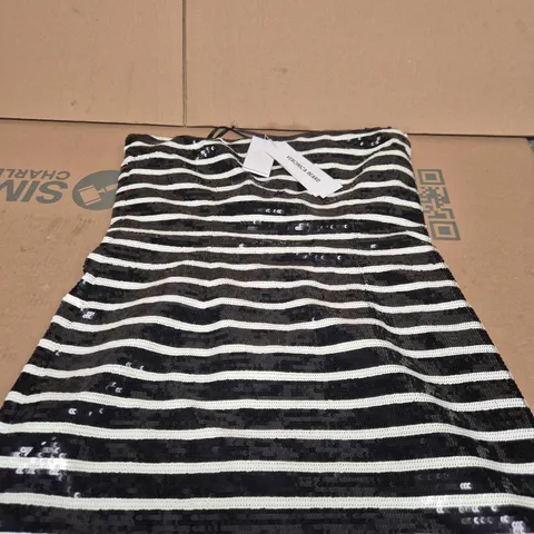 VERONICA BEARD CALA DRESS – BLACK/OFF-WHITE SEQUIN STRIPE – UK 10
