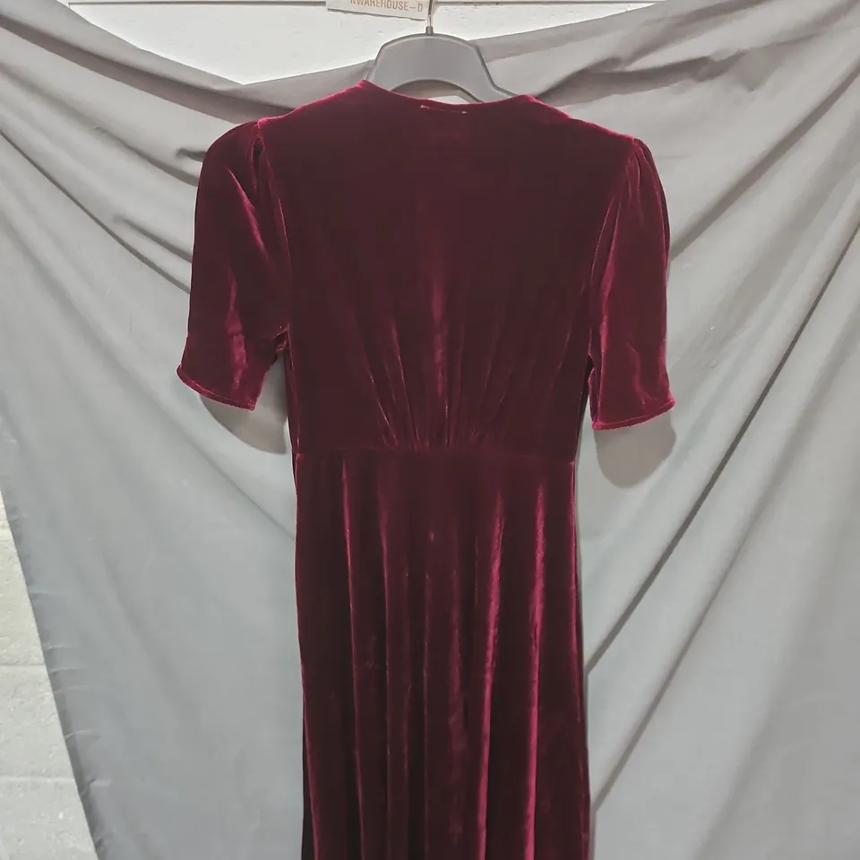 GHOST LONDON VELVET DRESS – BURGUNDY, UK 8