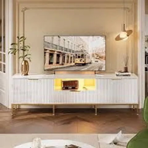 BOXED BESTIER 70 IN. GLOSSY WHITE TV STAND FITS TV'S UP TO 70 IN.