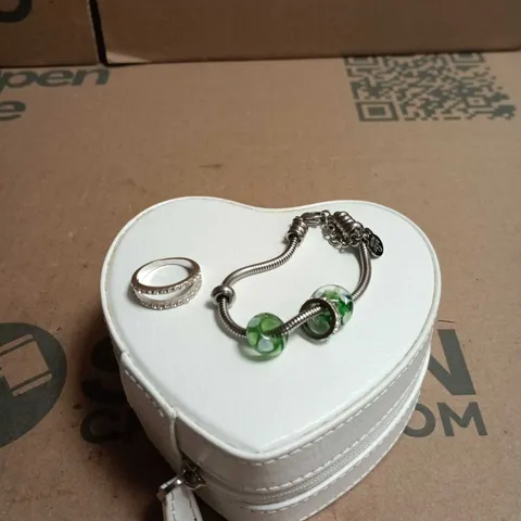 THE WHITE COMPANY HEART-SHAPED JEWELLERY BOX WITH RING & BRACELET