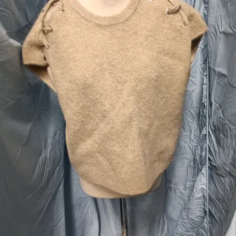 ZARA KNIT SWEATER WITH SHOULDER LACE-UP DETAIL β UK SIZE S (CAMEL)