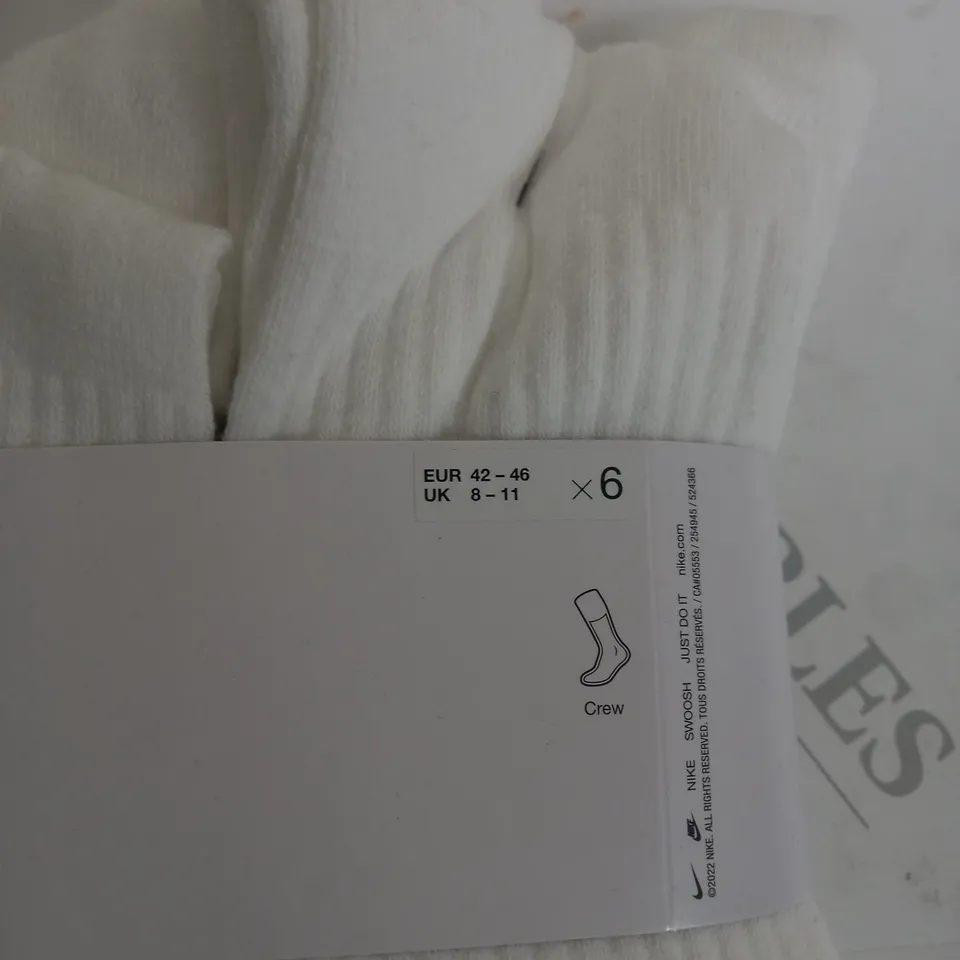 NIKE DRI FIT 6PACK OF WHITE SOCKS-8-11